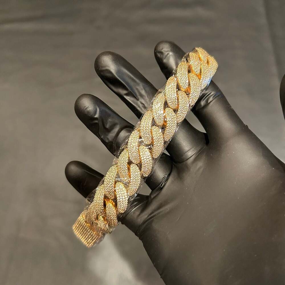 Moissanite Gold 20mm 4 Row Cuban Bracelet 9in VVS1 Brand New